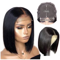 Amesha Hair 4x4 Lace Closure Wigs Human Hair Bob Wigs for Women,150% Density Middle Part Brazilian 4x4 Lace Front Wigs Human Hair 10Inch
