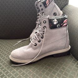 Teal Timberlands With Floral Rim