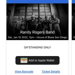 2 Tickets To Randy Rogers Band 