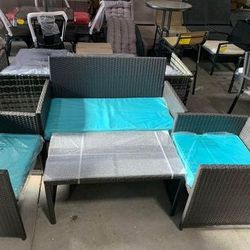 Patio Furniture 4 Pieces Outdoor Wicker Rattan Chair Balcony Conversation Sets Porch Furniture Sectional Loveseat w Cushions and Table for Backyard Po