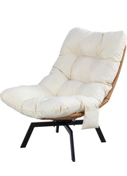 Rattan Accent Chair with Tufted Cushion