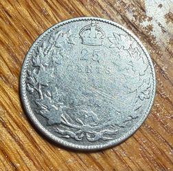 1914 25c 25 Cents Silver Coin Canada Half Dollar KM# 24 Low Mintage