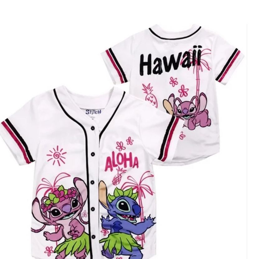 Disney Stitch Girls Button-Down Baseball Jersey – White (Sizes 4-6X)