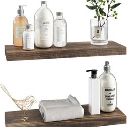 LETTO Set of 2 Solid Wood Floating Shelves - Floating Shelves for Wall - Bathroom Wooden Shelves - All Included Set-up - Mounted - Home Decor - 24" Wi
