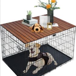 Deblue Wood Dog Crate Topper, Foldable Pet Crate Table Top