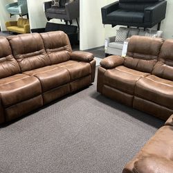 New Reclining Couch  / Love Seat .  Brown Leather .  Free Delivery !