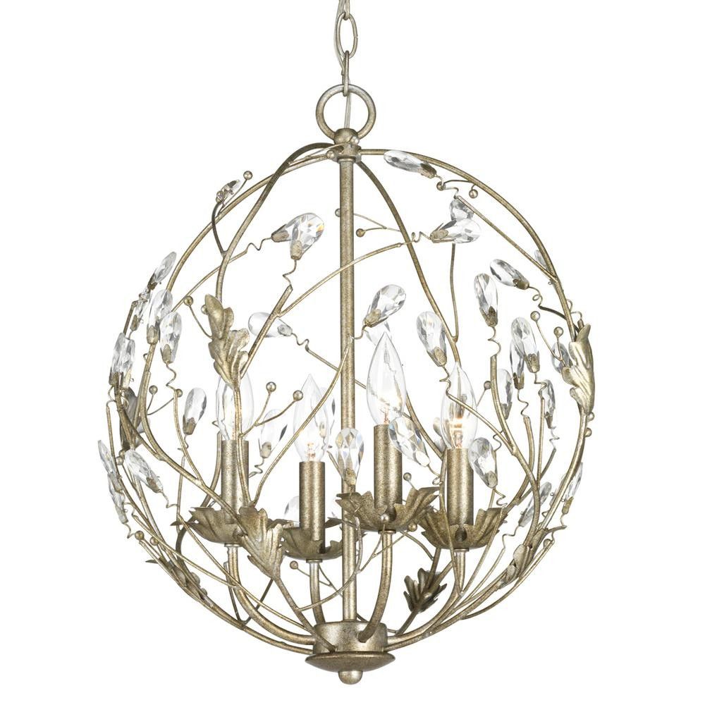 Sorpresa Collection 4-Light Gilded Pewter Pendant with Crystal Glass Accents