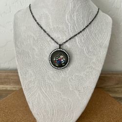 Disney Mickey & Minnie Large Black Swarovski Locket w/ Chain & Charms 