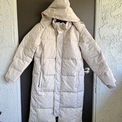 Brand new Women’s Cream Beige Long Puffer Jacket Coat 