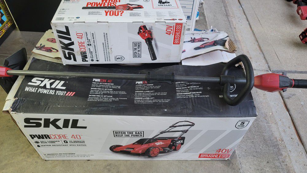 Skill 40v Cordless Electric Mower, Trimmer And Leaf Blower 