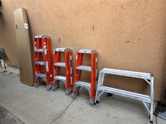 5 new ladders (1) Louisville 4 ft type IA $175 and (2) Louisville 3 ft type IA $130 each and (1) 2 ft Aluminum sawhorse $130 and (1) Little Giant Flip