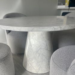 48” Round Dining Table  - White/Grey  Marble Stone Pedestal Table