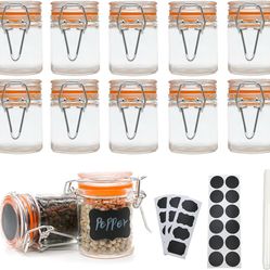 1.7 oz Mini Glass Spice Jars with Labels & Airtight Hinged Lid - 12 Pack