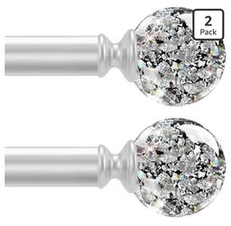 Silver Decorative Crystal Curtain Rods 2 Pack:36-88", Heavy Duty Adjustable