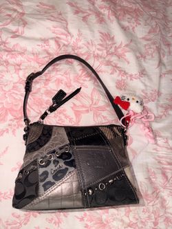 Black and gray patchwork coach bag