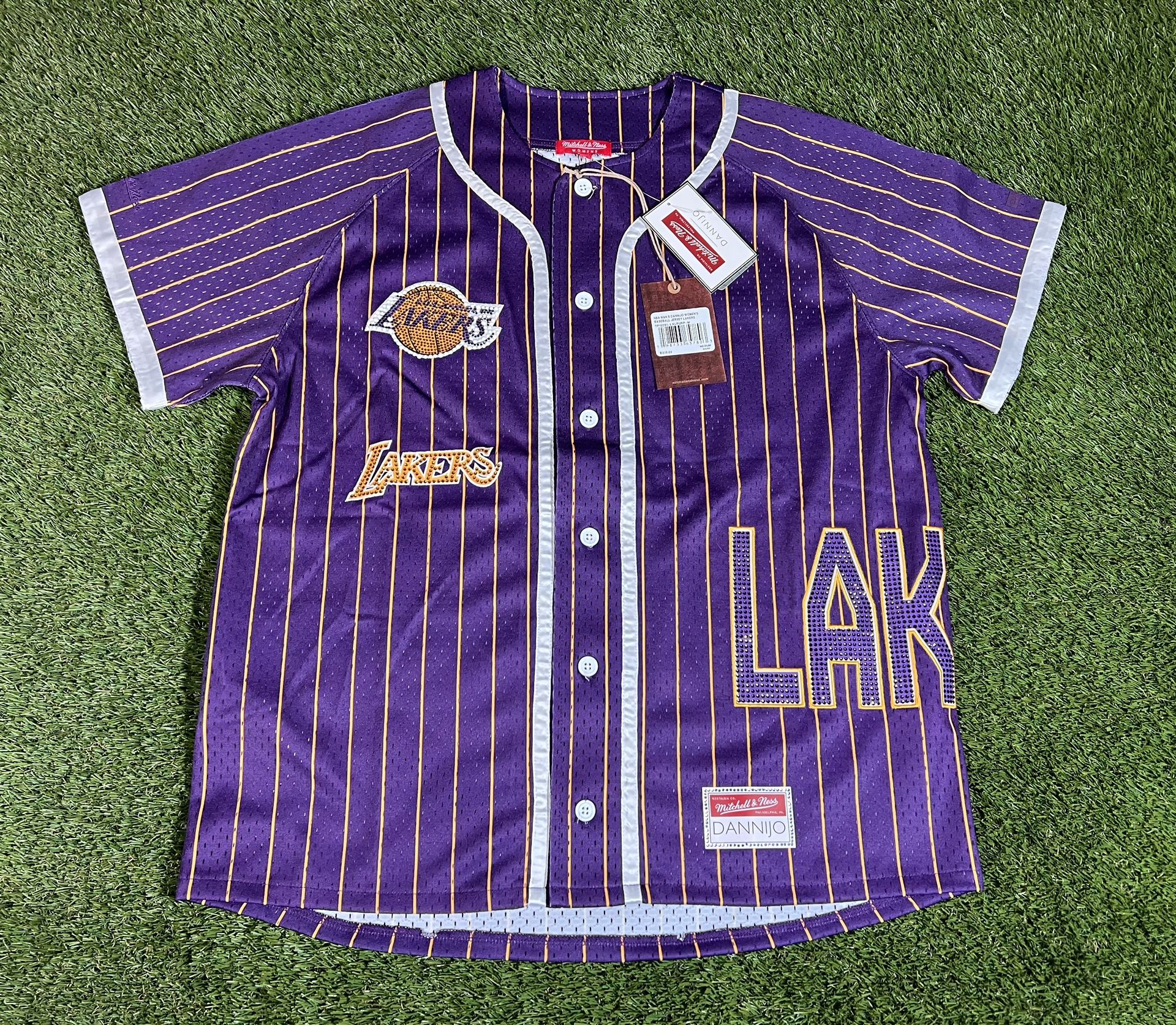 NWT Los Angeles Lakers Retro Rhinestone Hooded Baseball Jersey