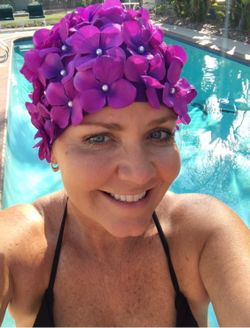 Vintage Style Floral Swim Caps - Purple and Red