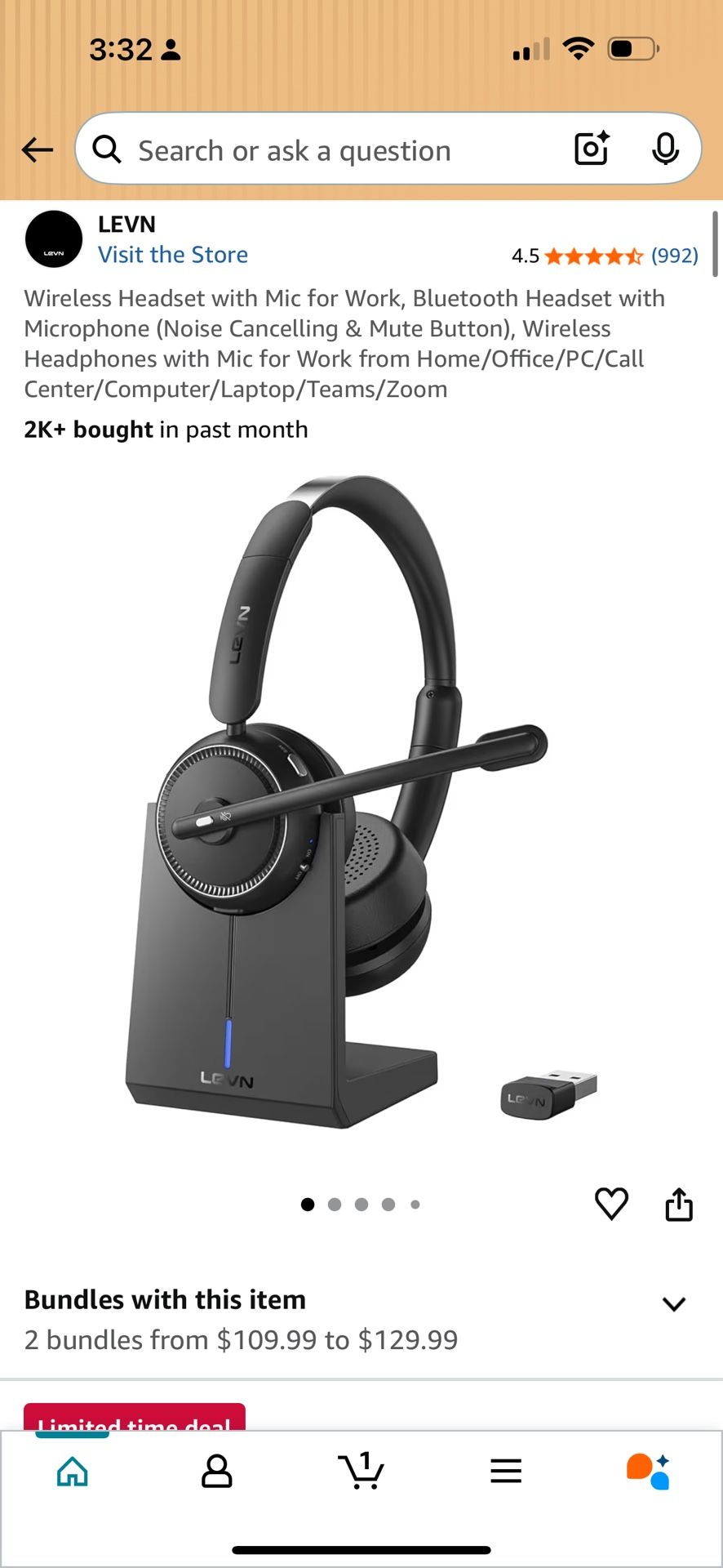 LEVN NOISE CANCELLATION WIRELESS HEADPHONES
