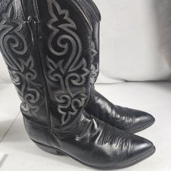Justin Size 10 Genuine Black Leather Cowboy Boots