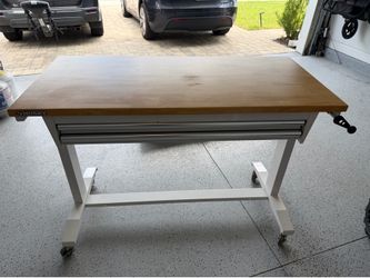 Husky Adjustable Height Workbench with Drawer – Butcher Block Top