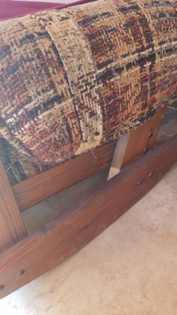 Upholstered chair and 2 upholstered stools