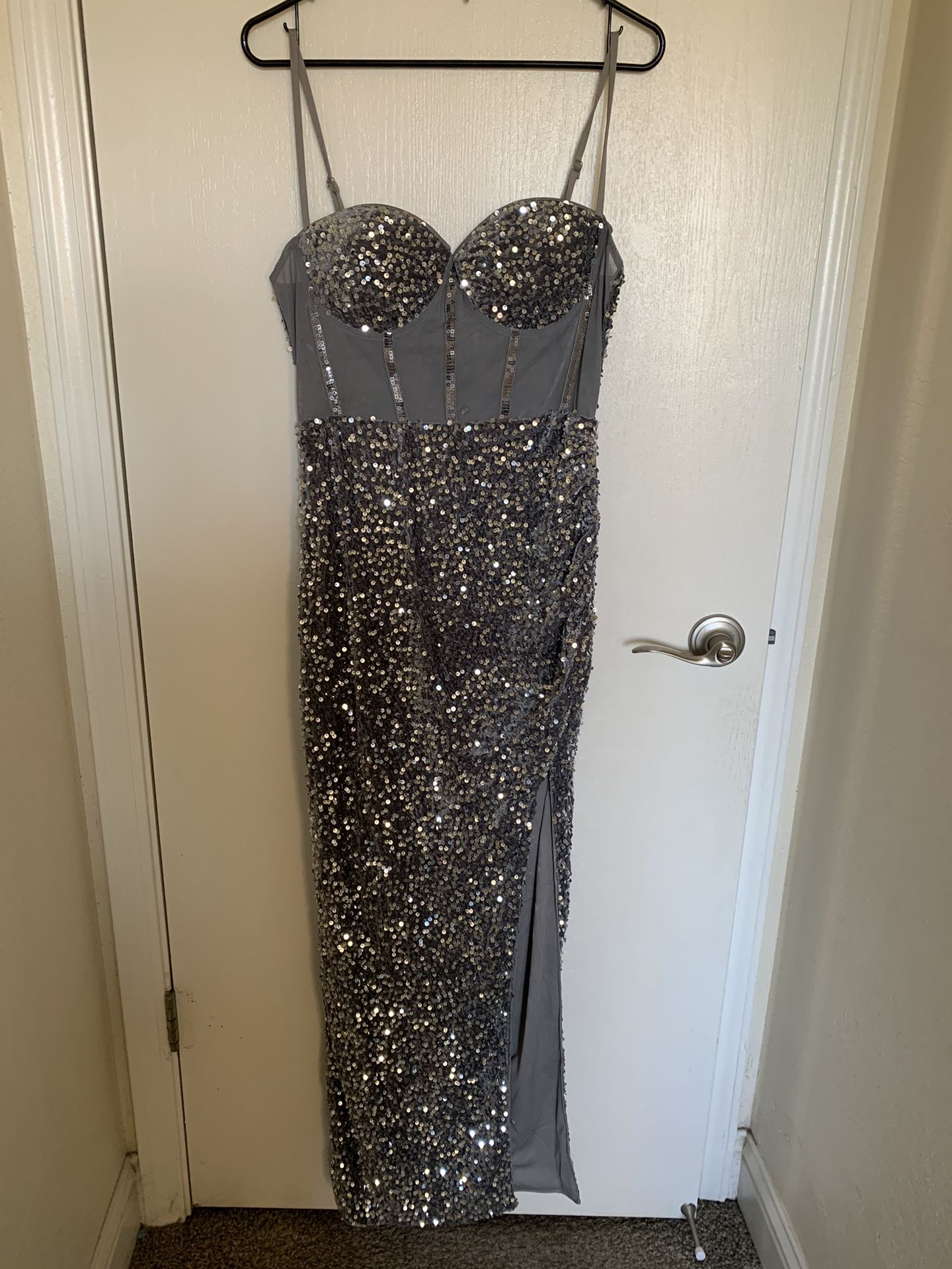 Split Thigh Sequin Cami Dress