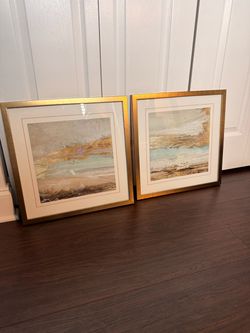 Set of 2 Teal Abstract Framed Wall Art Prints