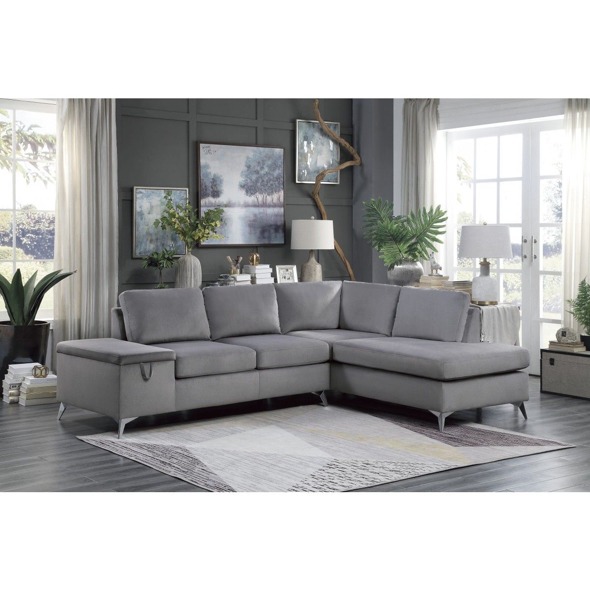 Brand new 104" x 80" grey velvet reversible sectional
