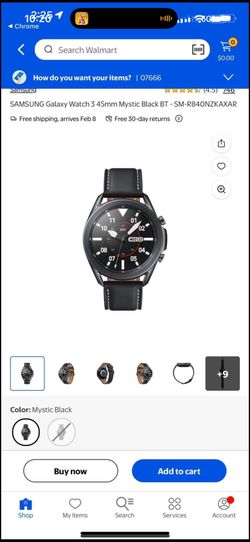 Samsung galaxy watch 3 45mm with black leather band
