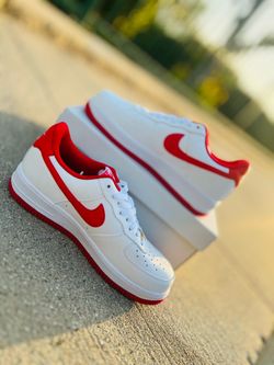 Nike Air Force 1 Low Top White/Red Solid Men's Athletic Sneakers Lace Up