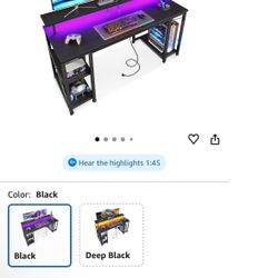 ODK 55 Inches Gaming Desk with LED Lights, Computer Desk with Monitor Stand, Pc Table with CPU Stand, Black 55 Inches Black