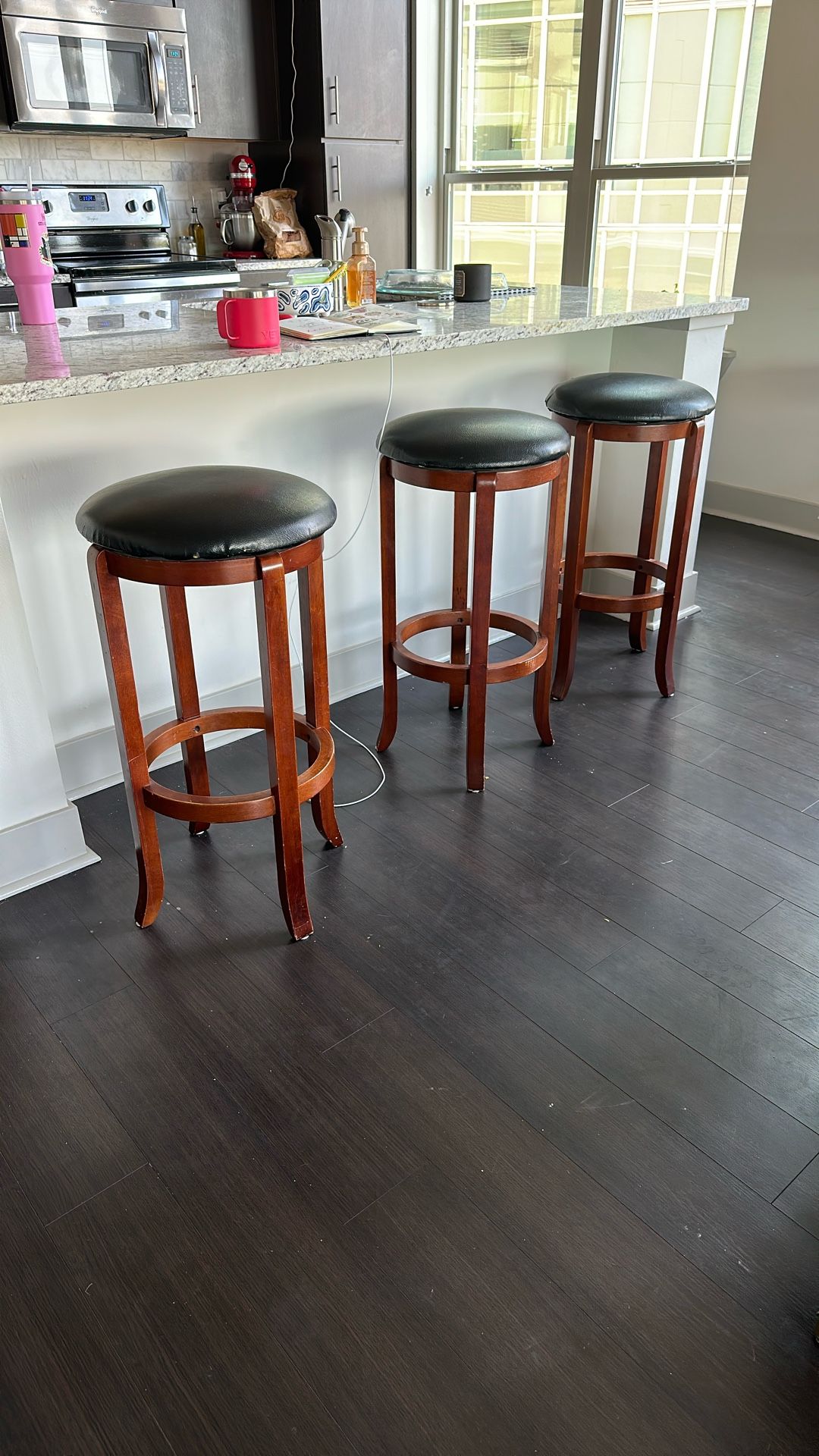 Swivel Bar Stool Real Wood Set Of 3