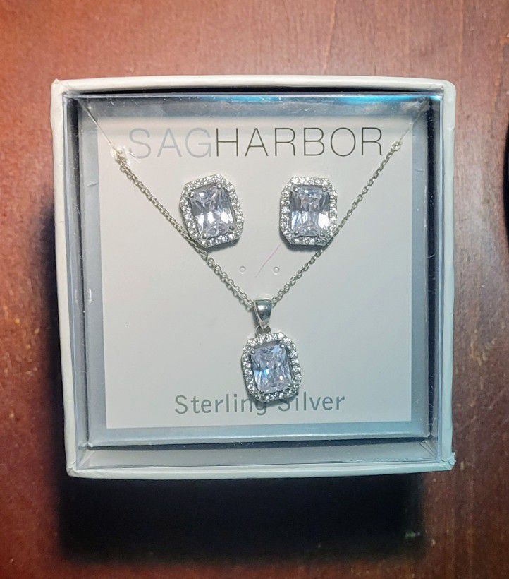 Silver & CZ Necklace & Earrings Set