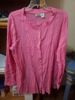 Collections Etc. Bright Pink XLarge L/S Button Up Top Vintage