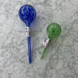 Set of 2 - Glass Plant Self-Watering Globes/Bulbs (Green, Blue)