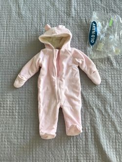 Pink Baby bear winter sherpa fleece jumpsuit bodysuit - diff sizes, from newborn to 24 month