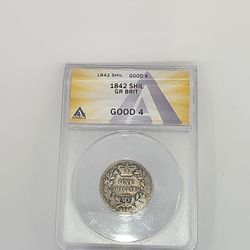 1842 Great Britain Silver One Shilling - Queen Victoria - ANACS G4 Authenticated