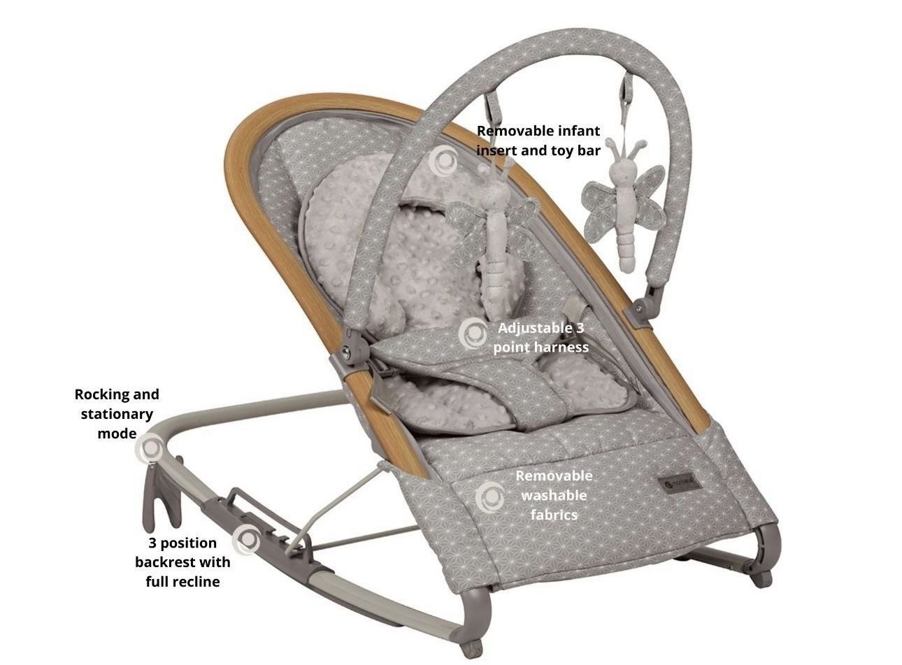 Monbebe Serenity Baby Rocker with 3 positions, Grey Stardust