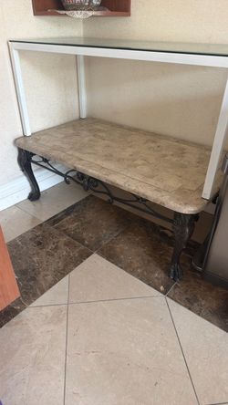 Stone Top Coffee Table with Wrought Iron Base