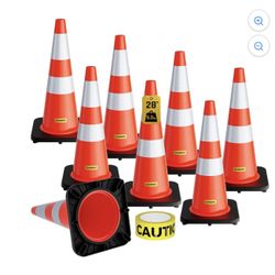 8 Pack 28" PVC Safety Traffic Cones, Road Parking Cone with Reflective Collar Caution Tape  B-17