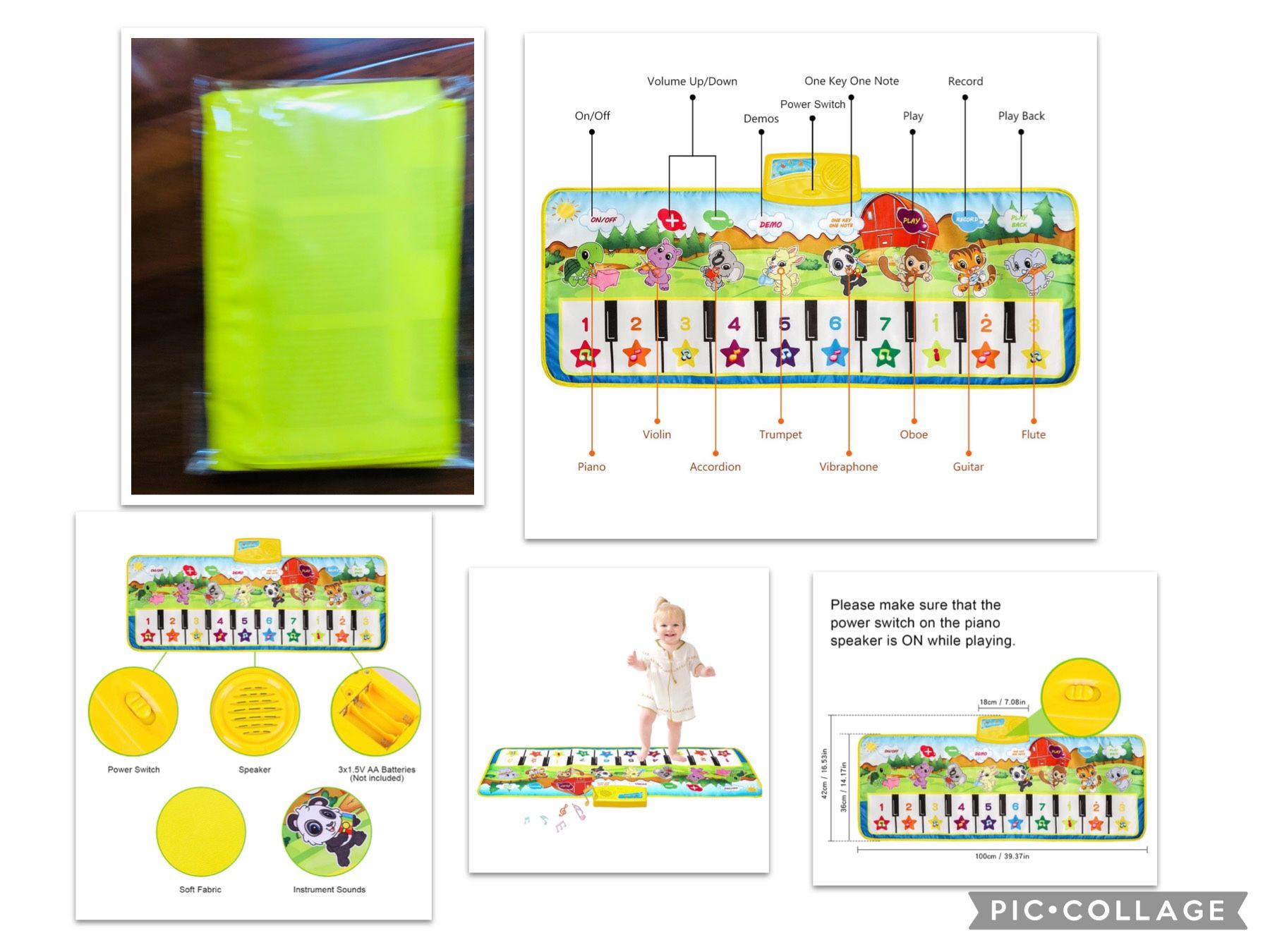 New M SANMERSEN Kids Piano Mat, 39.5" X 14" Musical Mat Keyboard Music Mat with 8 Instrument Sounds Touch Play Dancing Mat(cash & pick Up Only)