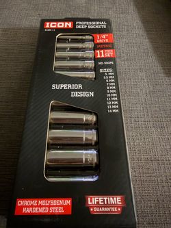 ICON professional deep sockets 1/4”drive metric 11piece set
