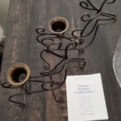 Princess House Fantasia Crystal Sleigh (561A) & Metal Reindeer Candlestick Holders (589)