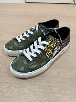 Ed Hardy Screaming Tiger Shoes in Camo Men's Size 8, 10, 8.5, 9.5 Canvas Low Top