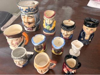 Vintage Toby Character Jug Lot 11 Pieces Hand Painted Japan England Mixed Sizes