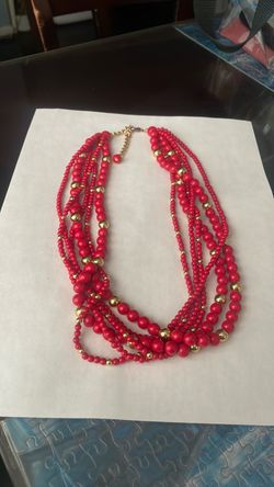 Multilayer Red and golden beaded necklace