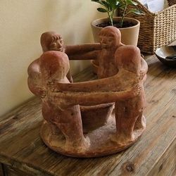 Handmade Terracotta “Circle of Friends” Sculpture – Boho Folk Art Decor