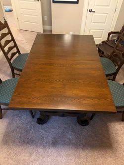Vintage Oak Dining Room Table with 6 Chairs
