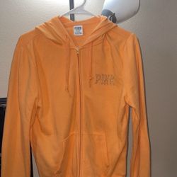 PINK ORANGE ZIP UP SWEATER