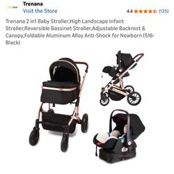 Stroller With Car Seat Black/Gold